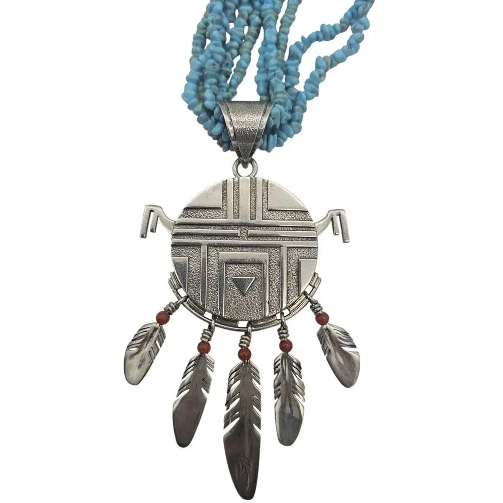 Rare Ray Tracey Knifewing Navajo Sterling Silver Pendant & Turquoise Necklace